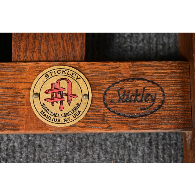 Stickley Mission Oak Arts & Crafts Bow Arm Lounge Chair With Ottoman For Sale - Image 11 of 12