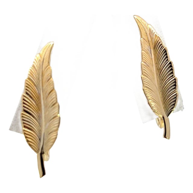 1990s Tiffany & Co Estate Leaf Earrings Clip-on 14k Gold Plated, 2 Pieces For Sale