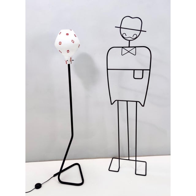 Vintage Floor Lamp with Encased Glass Shade with Red Geometrical Motifs, Italy, 1950s For Sale - Image 4 of 15