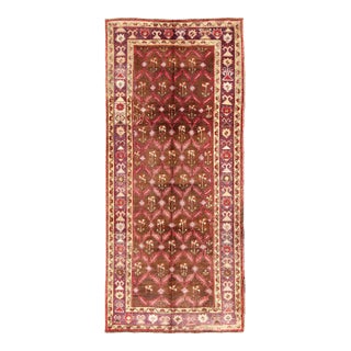 Vintage Turkish Oushak Gallery Runner With Deep Chestnut and Soft Red 4'5 X 9'9 For Sale