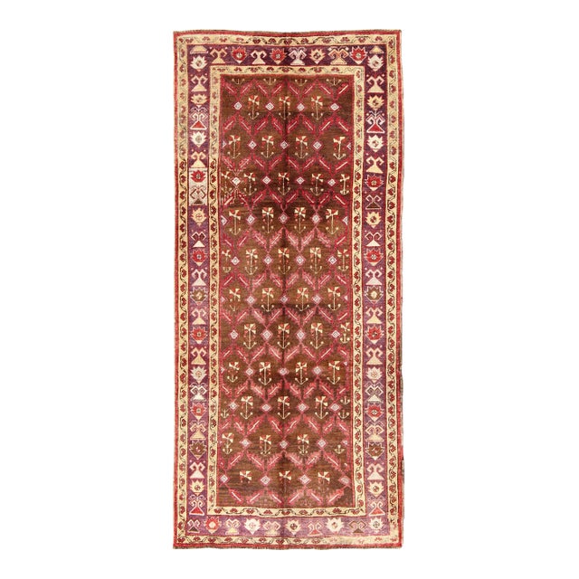 Vintage Turkish Oushak Gallery Runner With Deep Chestnut and Soft Red 4'5 X 9'9 For Sale