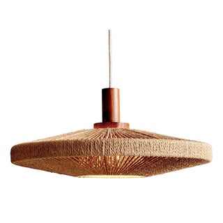 UFO Disc Pendant with Teakwood Centerpiece from Temde Leuchten, Germany, 1970s For Sale