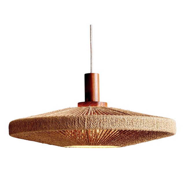 UFO Disc Pendant with Teakwood Centerpiece from Temde Leuchten, Germany, 1970s For Sale