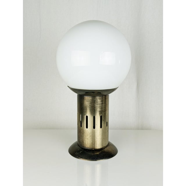 Sergio Asti Burnished Metal and Opaline Glass Table Lamp by Asti for Adrasteia, 1960s For Sale - Image 4 of 11