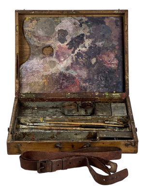 Vintage Wood Artist Portable Painting Box With Used Palette and Remnant Paint