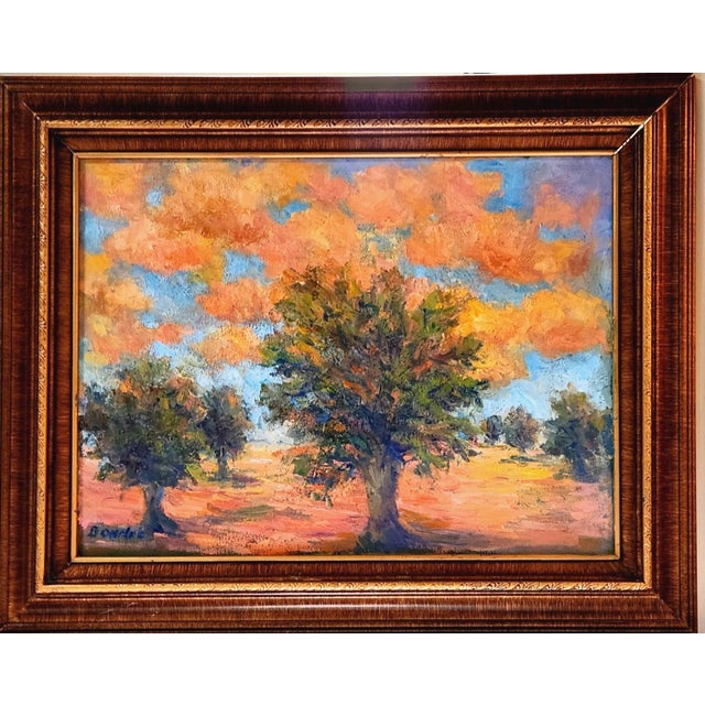Original Oil Painting Landscape Grove of Trees in Orange Fields For Sale - Image 4 of 4
