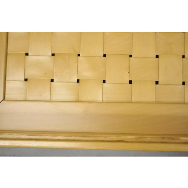 Modern Basketweave Factory Cart Coffee Table on Wheels With Glass Display Top For Sale - Image 10 of 12