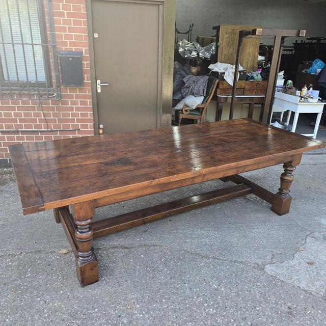 Farmhouse Plank Oak Refrectory Dining Table For Sale - Image 11 of 18