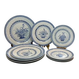 Late 20th Century Chinese Rice Grain Plates- Set of 10 For Sale