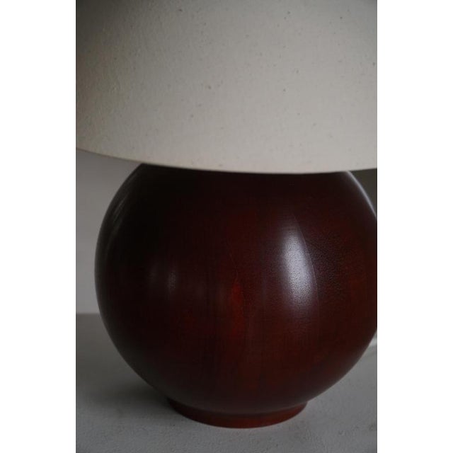 1970s Danish Modern Sculptural Sphere-Shaped Table Lamp in Dark Wood, 1980s For Sale - Image 5 of 12