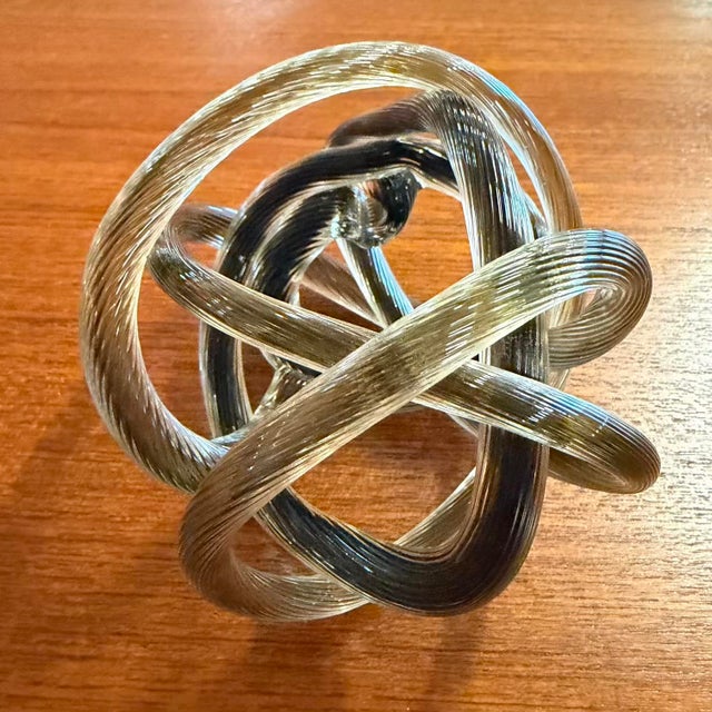 Vintage Ribbed Hand Blown Smoky Art Glass Knot Sculpture For Sale - Image 14 of 17