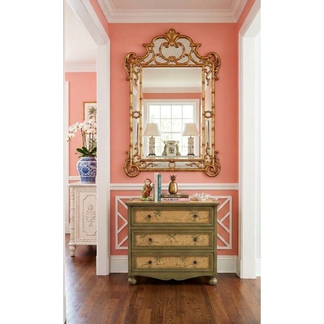 Vintage Palm Beach Regency Painted Palm Tree Woven Rattan Sage Green Three-Drawer Chest / Nightstand For Sale - Image 9 of 9