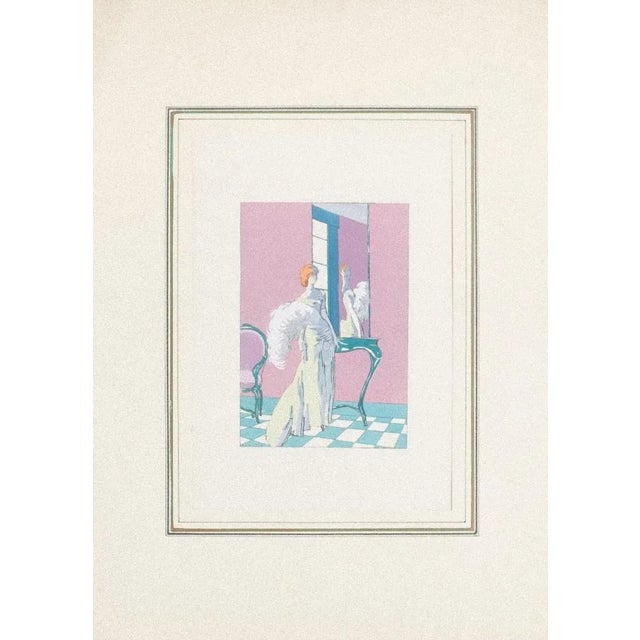 Ready to dance is an original pouchoir on ivory-colored paper glued on cardboard, realized by Anonymous Artist of the 20th...