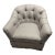 TCS Designs Custom Diamond-Tufted Swivel Barrel Chair With Passementerie Trim For Sale