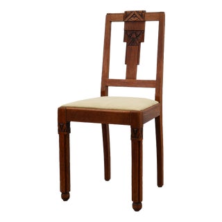 Amsterdam School Oak Side Chair with Geometric Carvings, Netherlands, 1920s For Sale