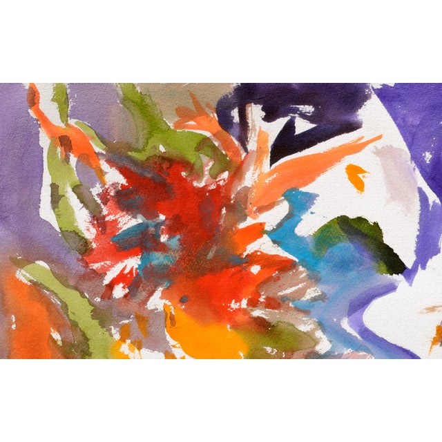 Abstracted still life with bright colors and calla lily flowers by Les (Leslie Luverne) Anderson (American, 1928-2009)....