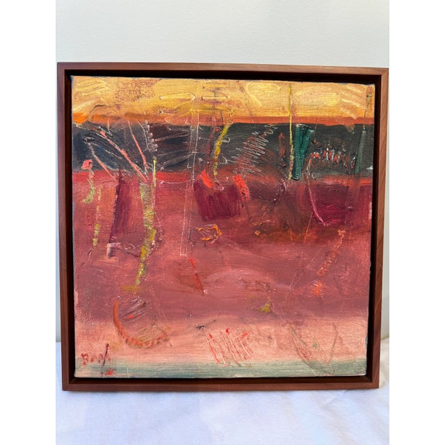 Abstract Modern Painting by Barbara Wagner – 13" x 13" Framed This vibrant abstract by Barbara Wagner features bold...