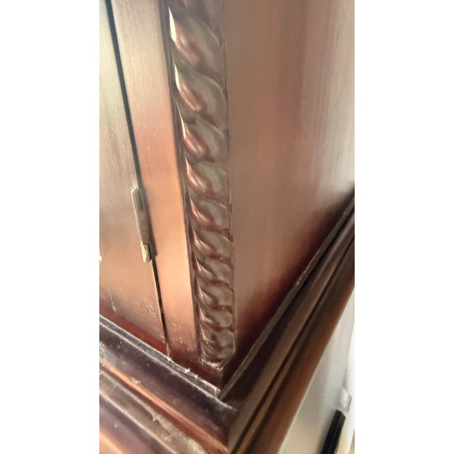 Late 20th Century Georgian Style Mahogany Linen Press Armoire With Pierced Fretwork & Cabriole Legs (Two-Piece) For Sale - Image 9 of 13