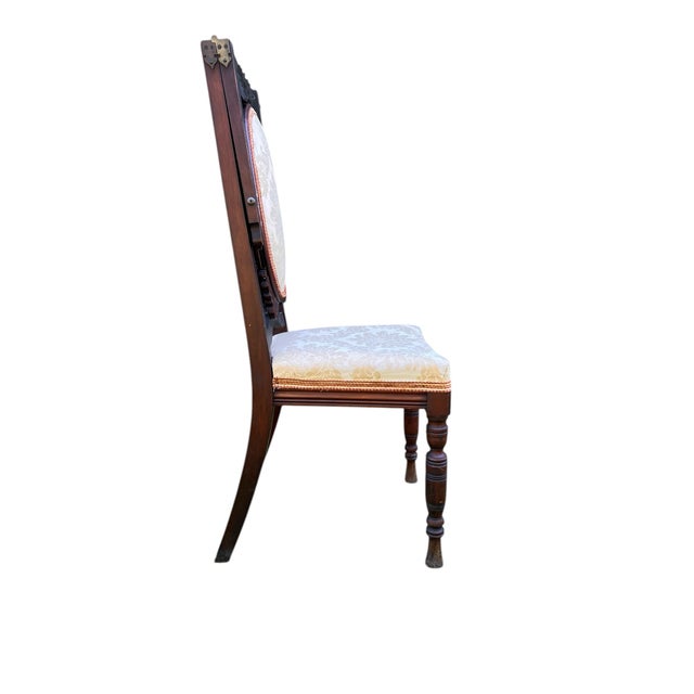 Glass Mid-19th Century Dressing Chair With Convertible Mirror Seatback in Off-White Jacquard Fabric For Sale - Image 7 of 12