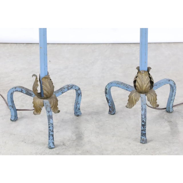 Early 20th Century French Polychrome Torchiere Floor Lamps - a Pair For Sale - Image 4 of 4