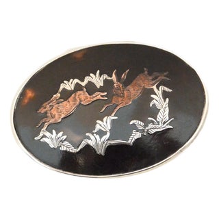 Antique Edwardian Sterling Silver & Faux Tortoiseshell "Dancing Hares" Trinket Box For Sale