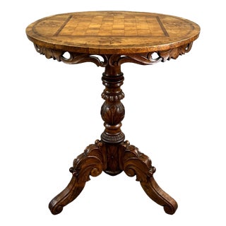 20th Century Marquetry Wood Pedestal Table, 1890s For Sale