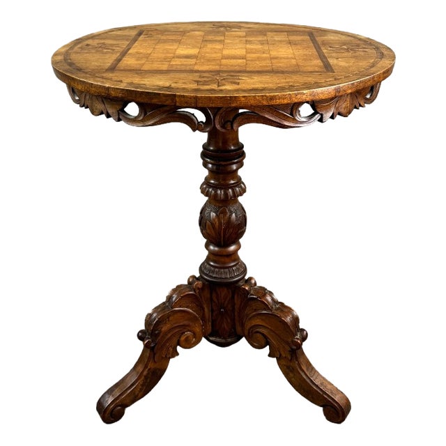 20th Century Marquetry Wood Pedestal Table, 1890s For Sale