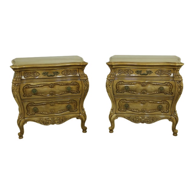 Carved French Baroque Style Nightstand Commodes - a Pair For Sale