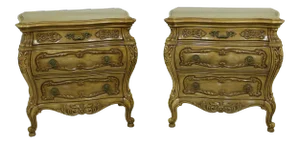 Carved French Baroque Style Nightstand Commodes - a Pair