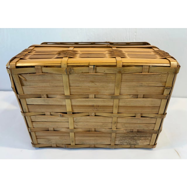 Vintage Boho Bamboo Lidded and Handled Basket For Sale In Dallas - Image 6 of 8