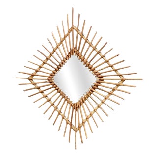 Mid-Century Modern French Handcrafted Bamboo and Rattan Mirror, 1960 For Sale