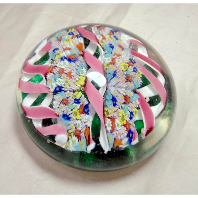 Vintage Hand Blown Italian Murano Art Studio Glass Millefiori Paperweight Ribbon For Sale - Image 9 of 13