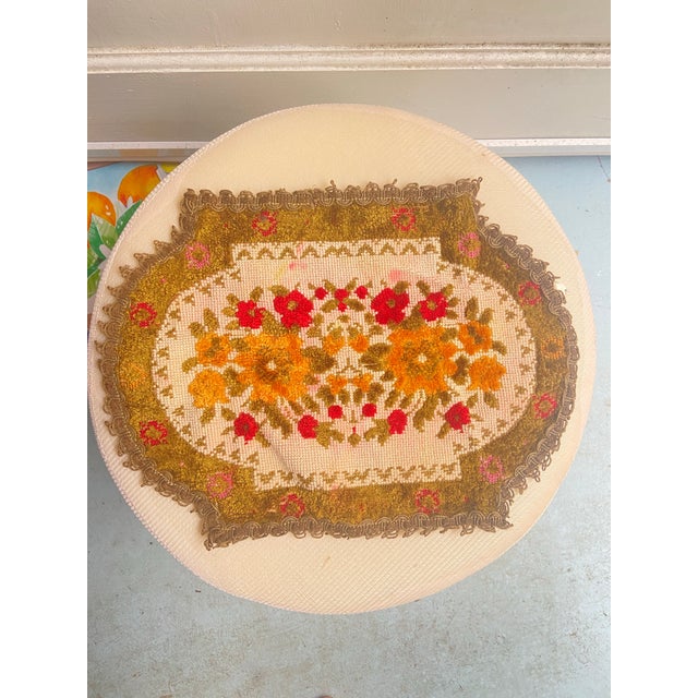 Traditional Vintage Belgian Small Chenille & Needle Point Tapestry, Placement Mat & Doily, Textile For Sale - Image 3 of 11