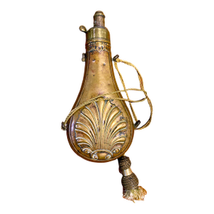 Rare 19th C. Hawksley Brass Powder Flask – Civil War Era Firearms & Militaria Collectible