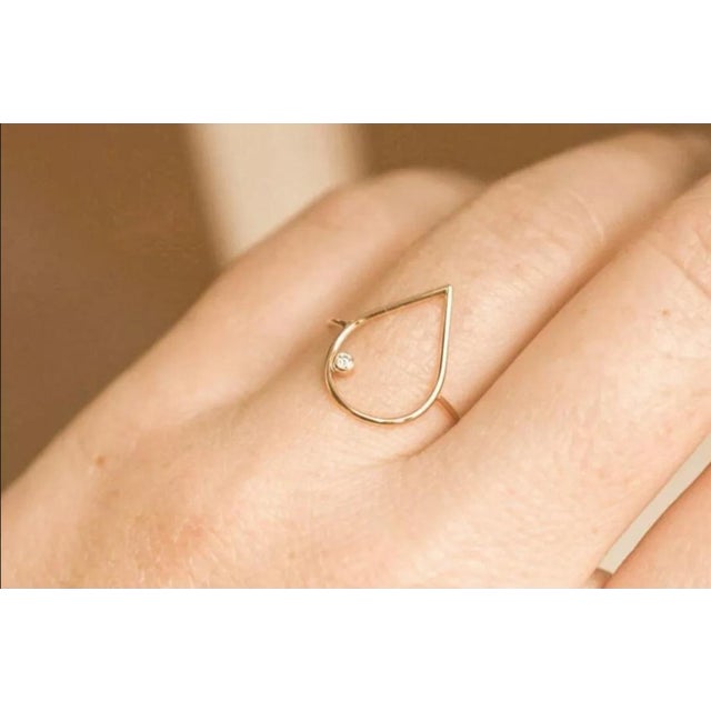 14k Solid Gold Teardrop Shape Diamond Thin Ring Handmade Stacking Valentine Gift Base Metal Gold Certification IGI...