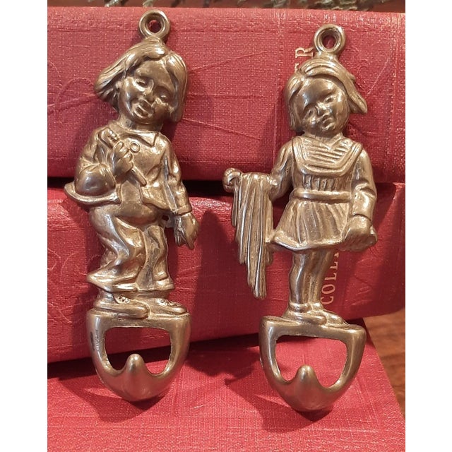 Vintage Italian Brass Hooks Dutch Children a Pair For Sale - Image 4 of 7