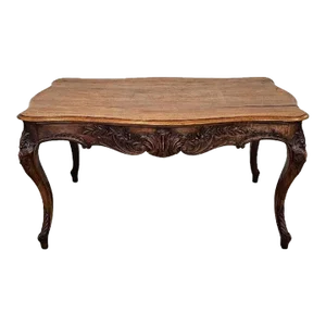 19th Century Country French Louis XV Style Carved Walnut Center Table