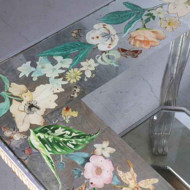 Early 20th Century Maison Jansen Attr. French Floral Eglomise Carved and Mirrored Coffee Table For Sale - Image 12 of 13