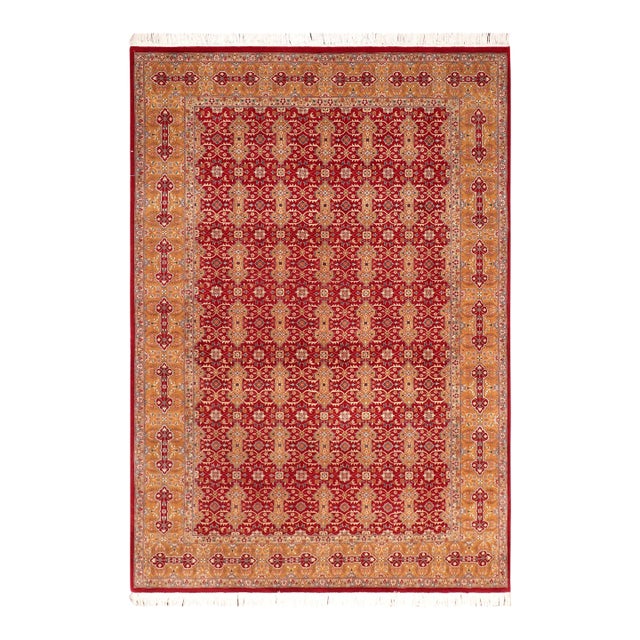 Shabby Chic 1990's Abstract Pak-Persian Red/Gold Wool Rug - 6'1'' X 9'4'' For Sale