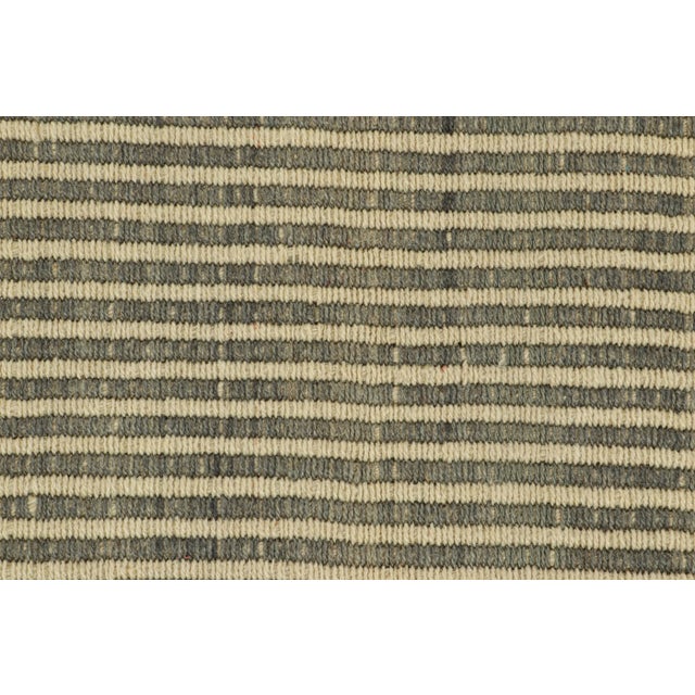 Contemporary Rug & Kilim’s Contemporary Kilim in Beige and Gray Textural Stripes For Sale - Image 3 of 7