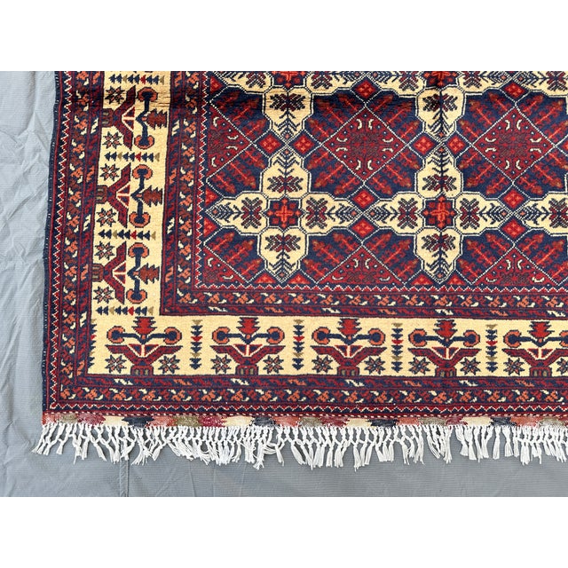 Textile Vintage Afghan Turkmen Ivory Diamond Lattice Tribal Rug - 6'4" X 4'10" For Sale - Image 7 of 12