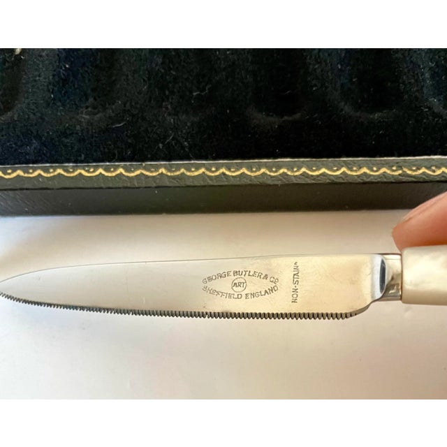 English Antique George Butler & Co. Sheffield England Mother of Pearl Knife and Fork Set -Set of 12 For Sale - Image 3 of 10