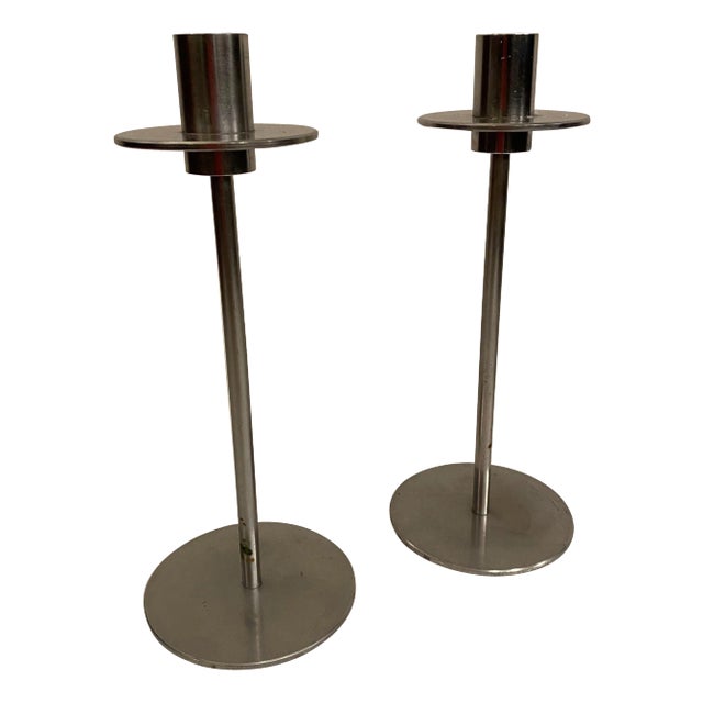 Italian Chrome Candlesticks - A Pair For Sale