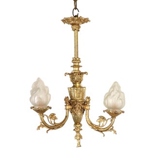 19th Century French Louis XVI Style Yellow Gold Gilt Bronze Flambeau Chandelier For Sale