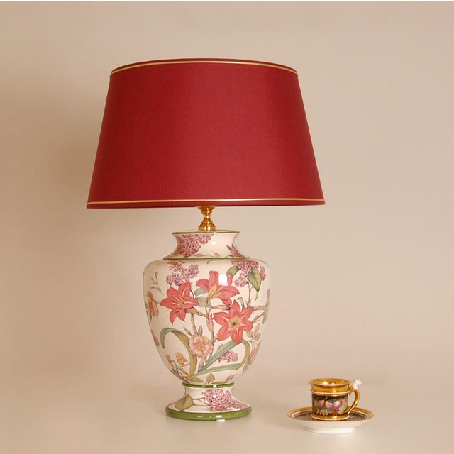 Vintage Italian Table Lamps Ceramic Floral Tall Porcelain Vase Lamps Tariff Free Delivery - A Pair For Sale - Image 6 of 12