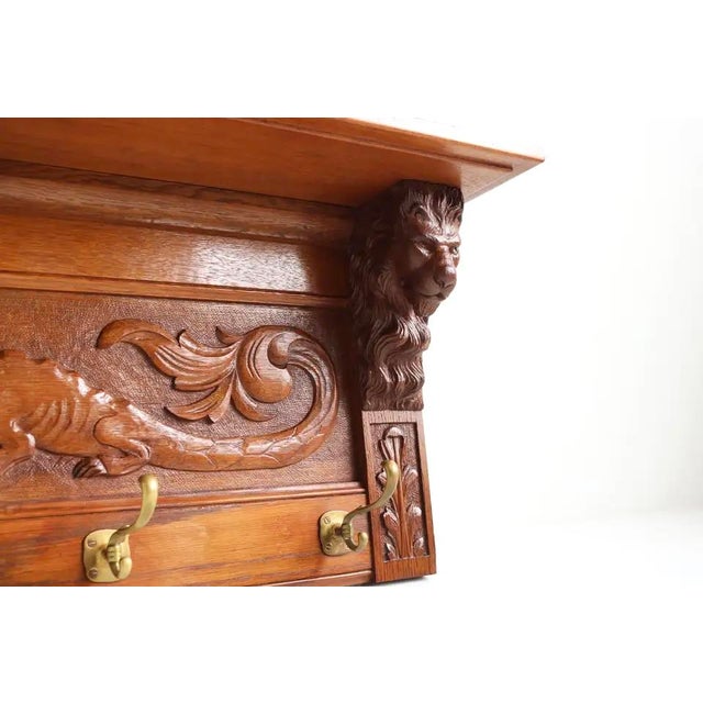 Antique Renaissance Revival French Coat Rack Lion Masks, 1880 For Sale - Image 4 of 13