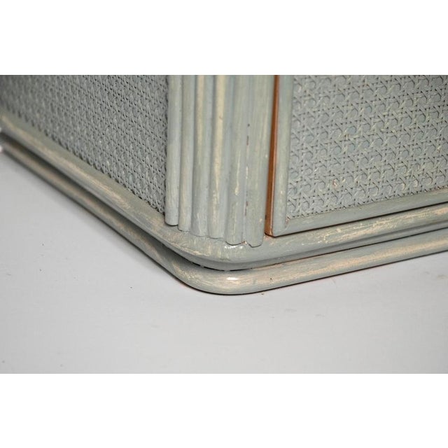 Vintage Distressed Rattan and Bamboo Headboard and Bedside Tables, 1970s, Set of 4 For Sale - Image 12 of 17