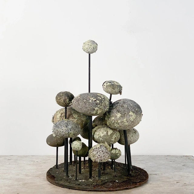 Gray Large and Curious Display of Lichen-Mottled Rocks Mounted on Steel For Sale - Image 8 of 8