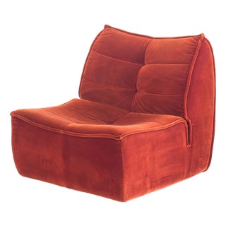 Vintage Velvet Lounge Chair from Ligne Roset, France, 1980s For Sale