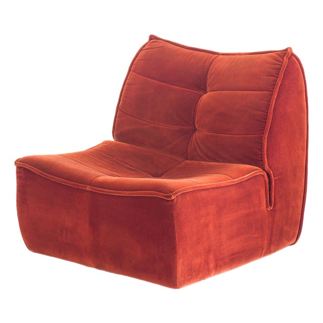 Vintage Velvet Lounge Chair from Ligne Roset, France, 1980s For Sale